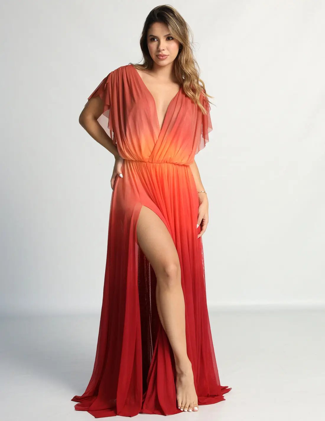 Vestido Grace Salmon Flower + Tangerine. Vestido Teñido A Mano Color Salmon Flower + Tangerine. Entreaguas