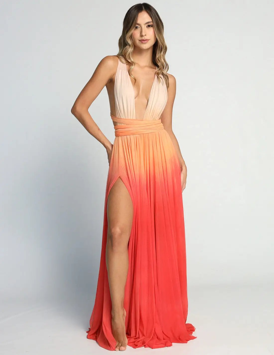 Vestido Hydra Yellow + Salmon + Tomatoe. Vestido Teñido A Mano Color Yellow + Salmon + Tomatoe. Entreaguas
