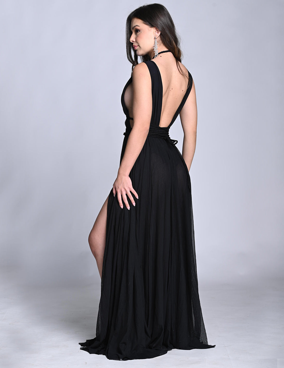 Vestido Diosa Negro. Vestido Con Macramé Color Negro