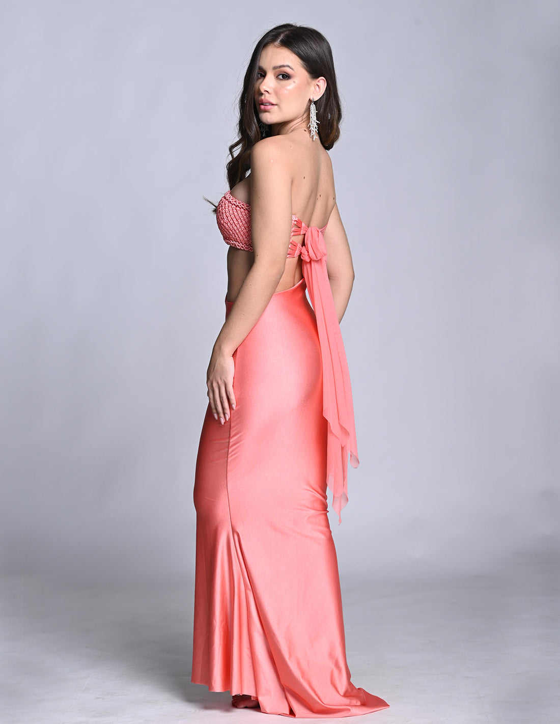 Vestido Kesha Salmon. Vestido Con Macramé Y Teñido A Mano Color Salmon