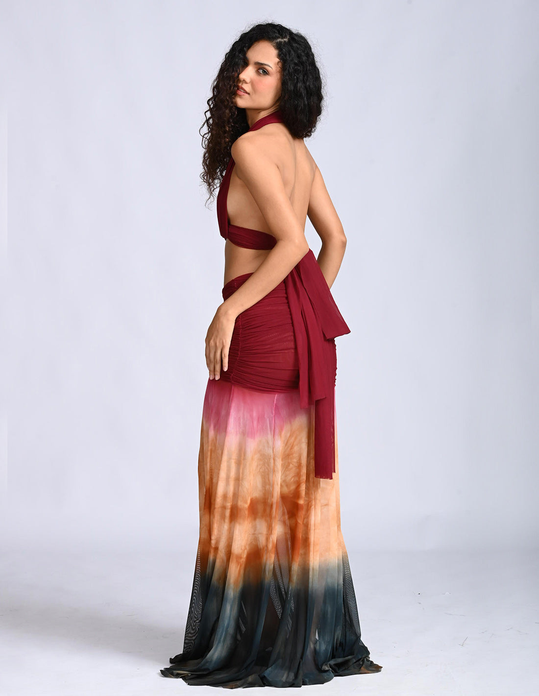 Falda Voizz Burgundy + Ochre + Blue. Falda Teñido A Mano Color Burgundy + Ochre + Blue