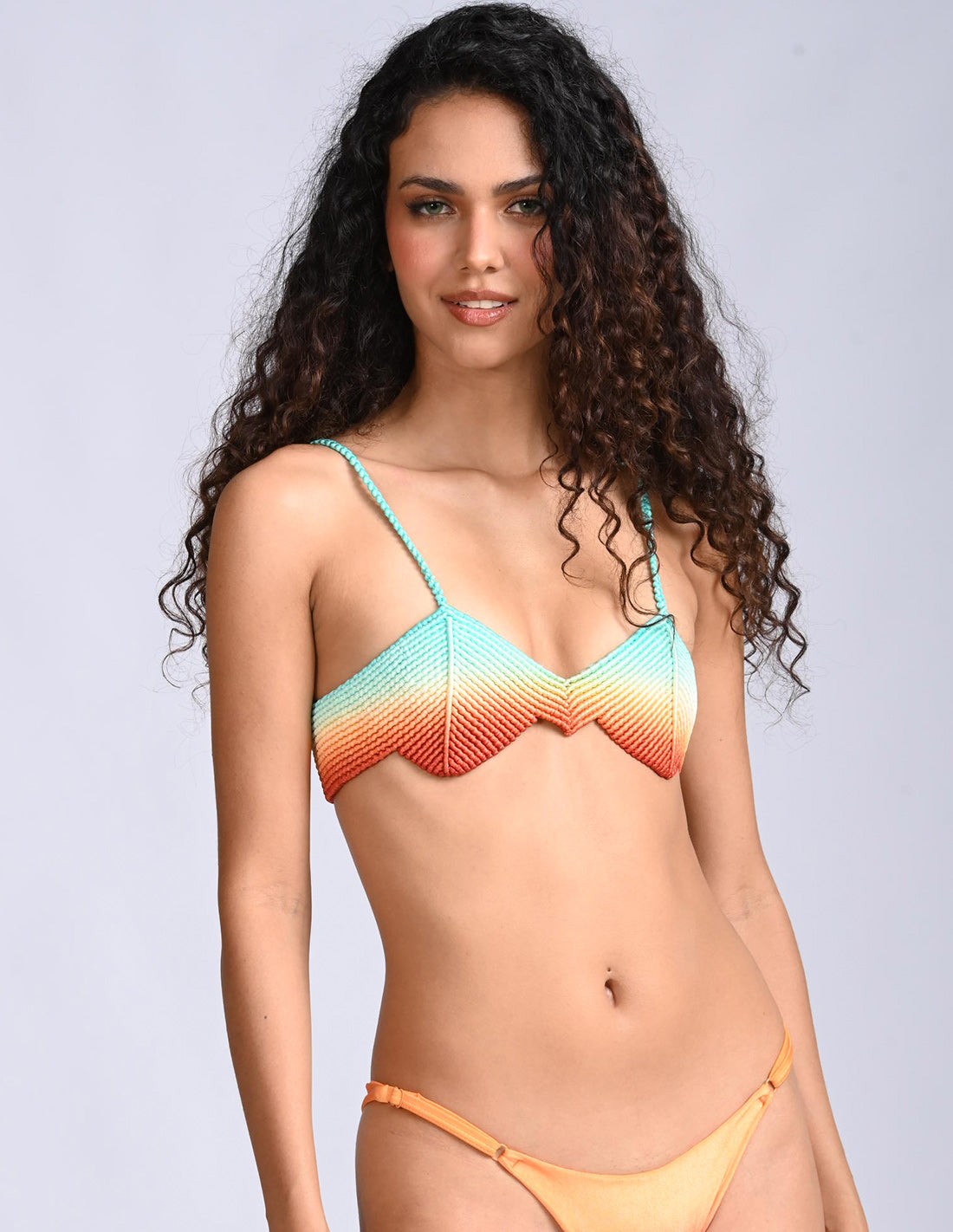 Crop Top Picchi Turquoise + Ochre + Burgundy. Crop Top Con Macramé Y Teñido A Mano Color Turquoise + Ochre + Burgundy