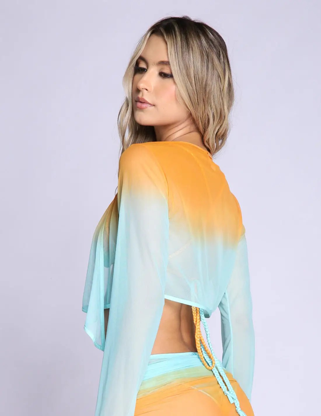 Blusa Airy Orange + Mint. Blusa Teñido A Mano Color Orange + Mint. Entreaguas