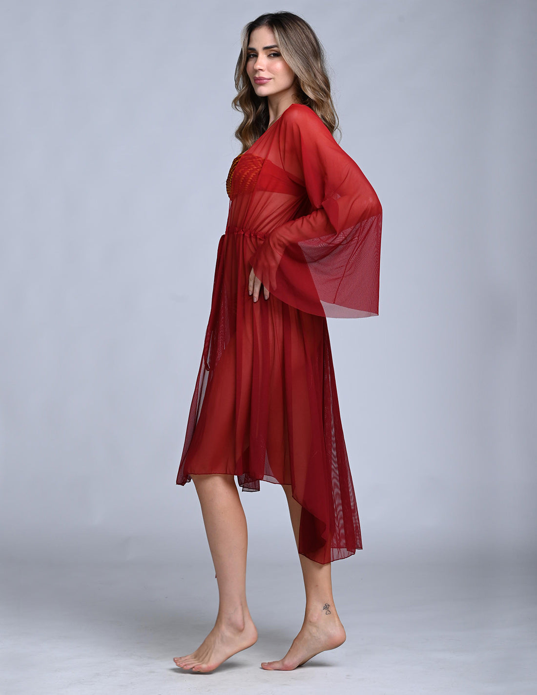 Kimono Eni Faded Wild Wine. Salida De Baño Kimono Teñido A Mano Color Faded Wild Wine