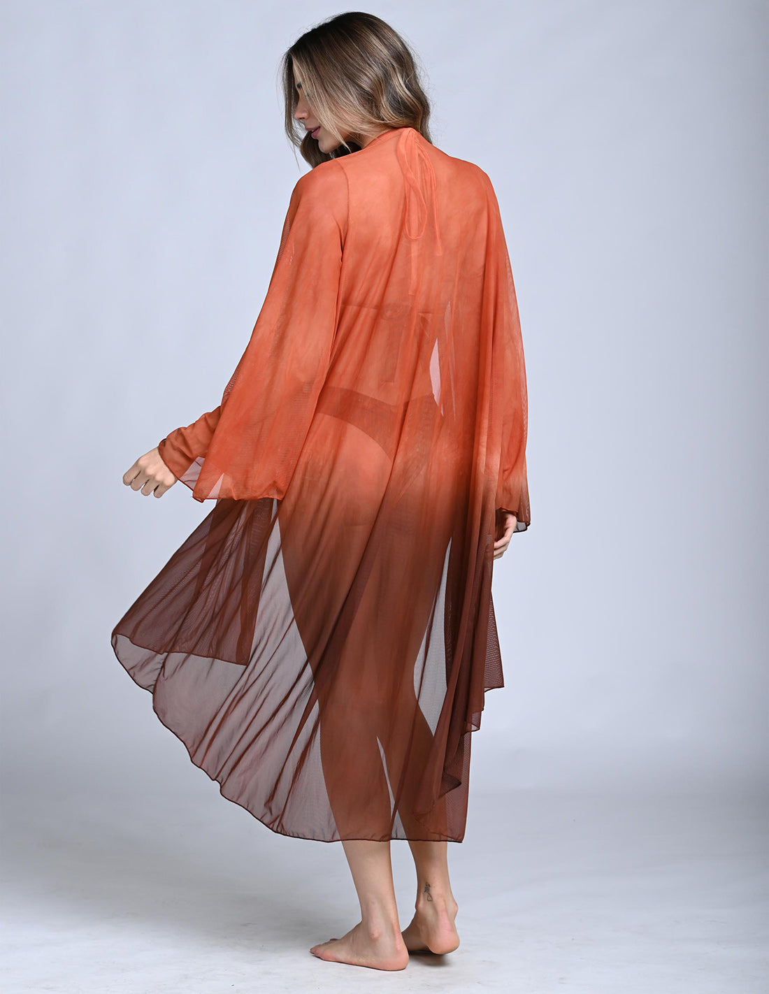 Kimono Hoor Ochre + Brown. Salida De Baño Kimono Teñido A Mano Color Ochre + Brown