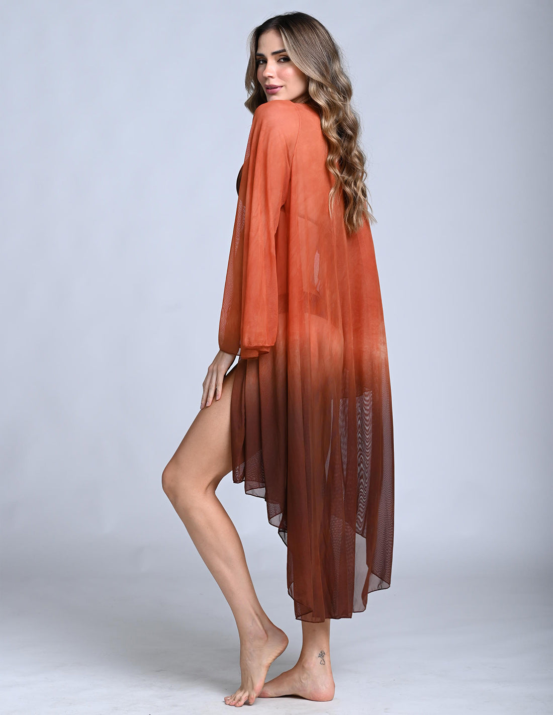 Kimono Hoor Ochre + Brown. Salida De Baño Kimono Teñido A Mano Color Ochre + Brown