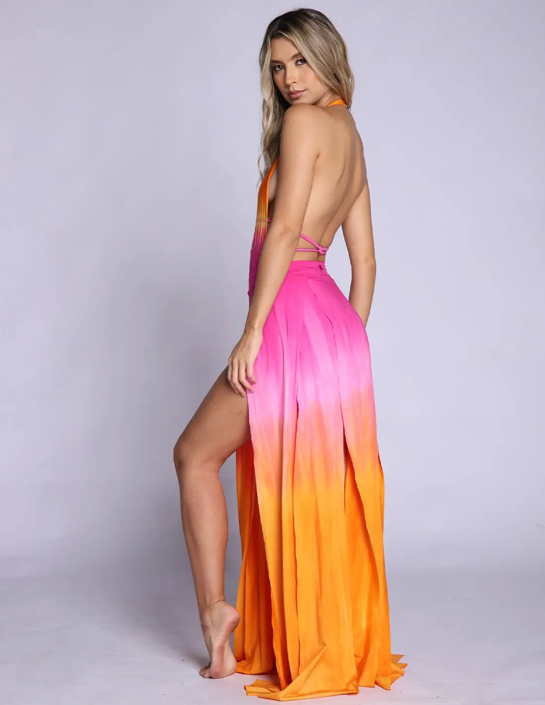 Falda Stripe Orange + Fuchsia. Falda Teñido A Mano Color Orange + Fuchsia. Entreaguas