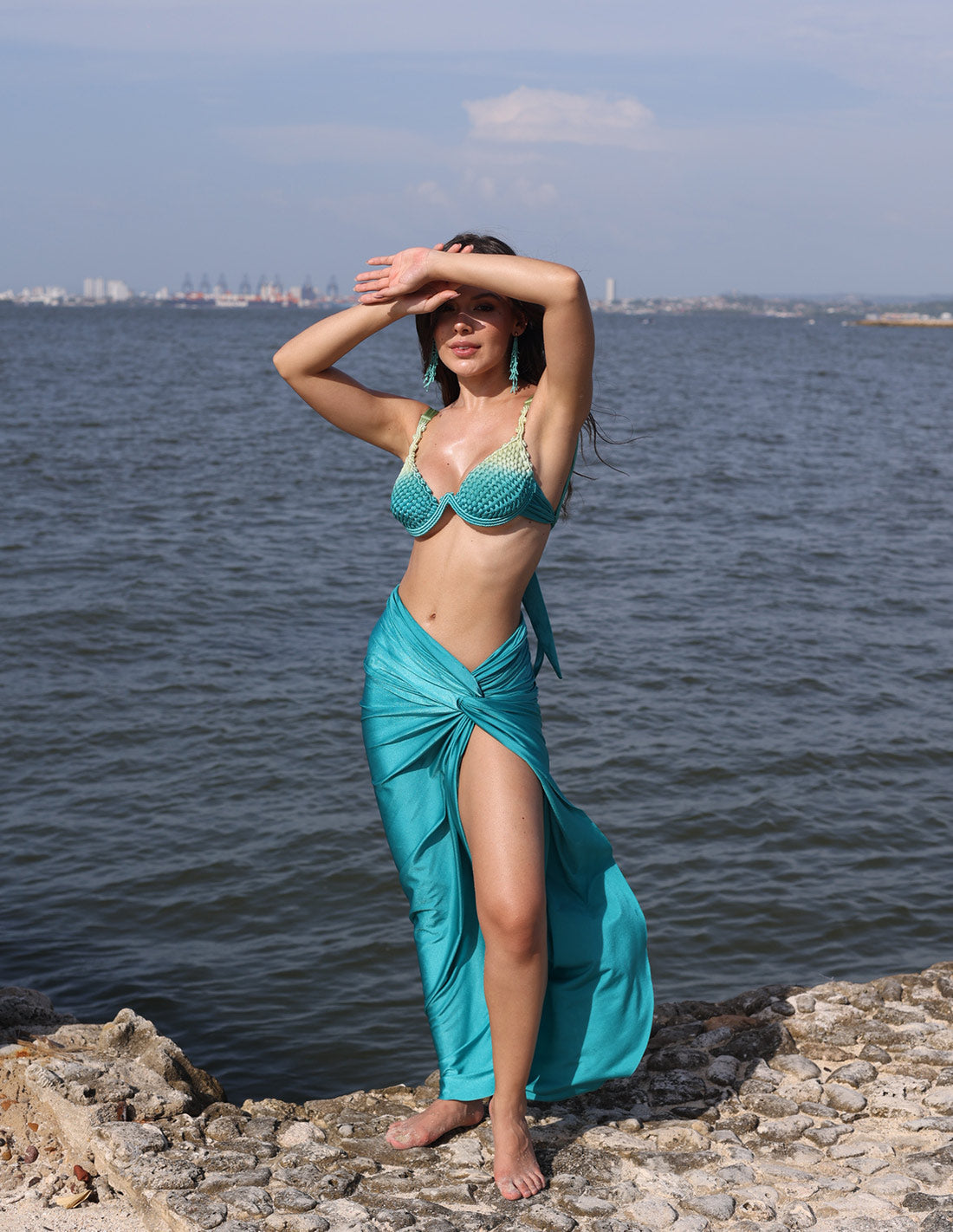 Falda Bay Opal Green. Falda Teñido A Mano Color Opal Green
