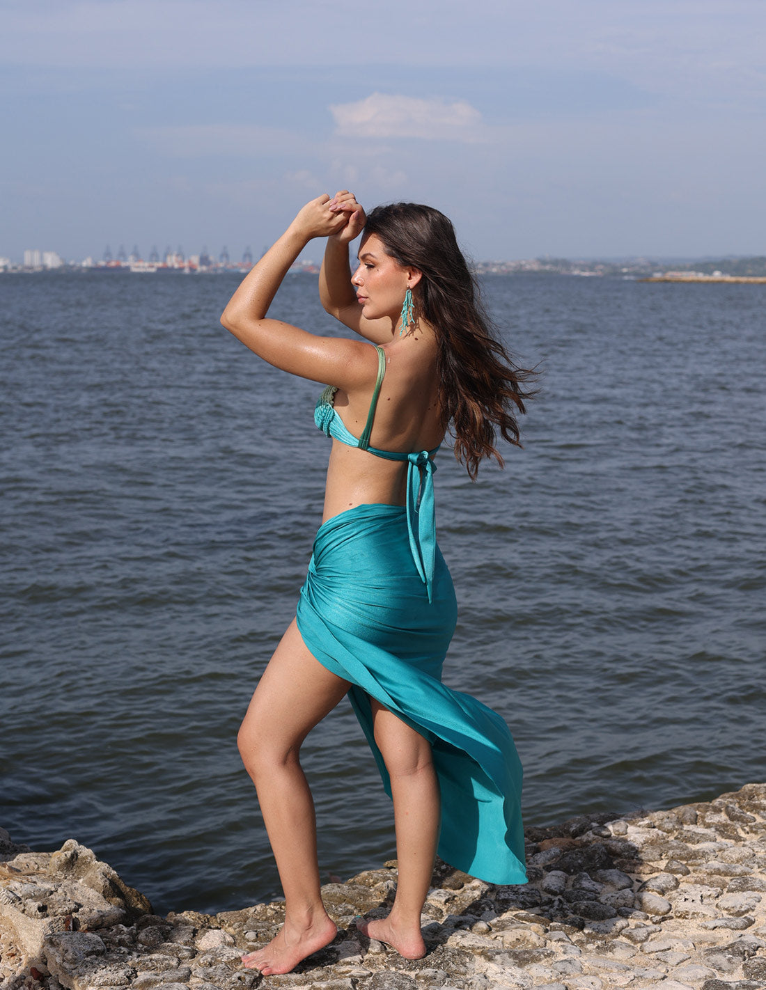Falda Bay Opal Green. Falda Teñido A Mano Color Opal Green