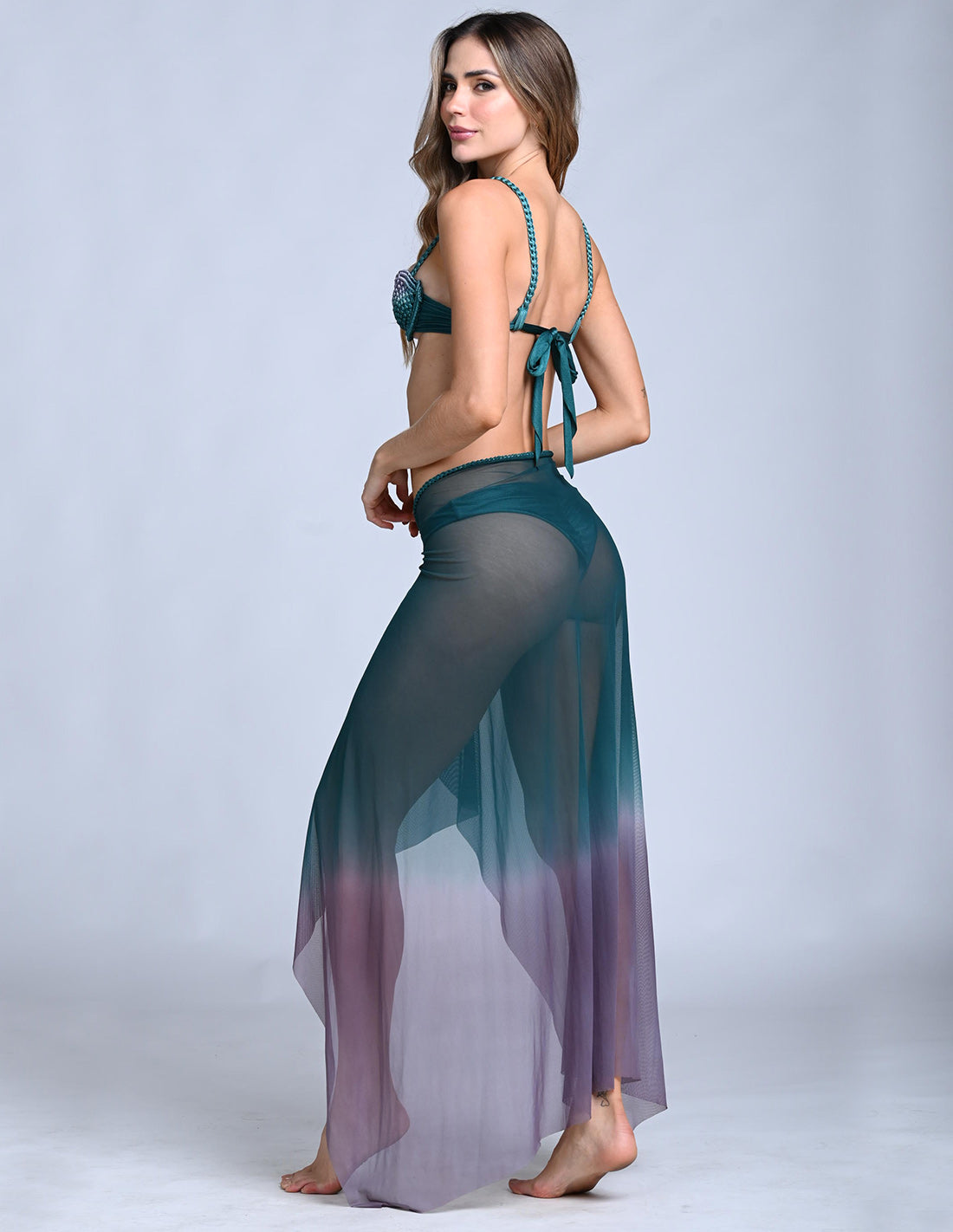 Falda Tera Gray + Boreal Green. Falda Con Macramé Y Teñido A Mano Color Gray + Boreal Green