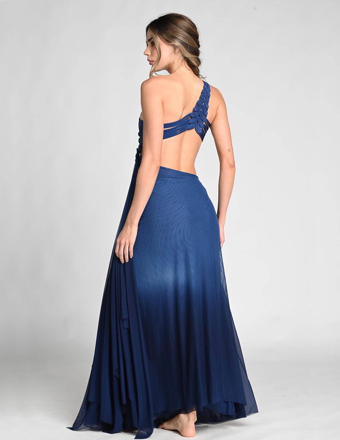 Falda Kiva Blue Stone + Night Blue. Falda Con Macramé Y Teñido A Mano Color Blue Stone + Night Blue