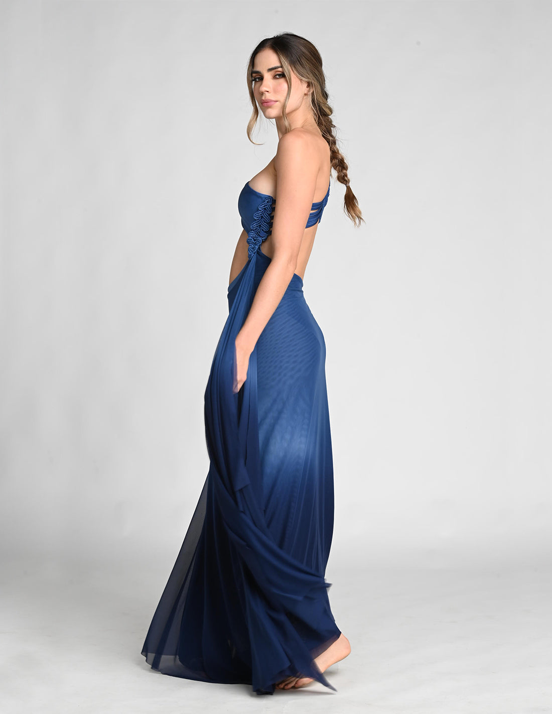 Falda Kiva Blue Stone + Night Blue. Falda Con Macramé Y Teñido A Mano Color Blue Stone + Night Blue