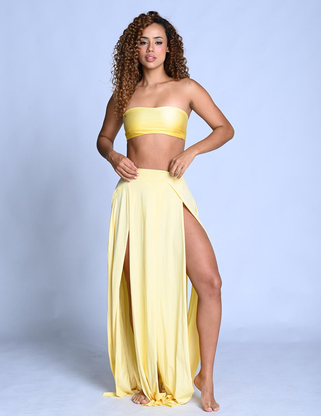 Falda Stripe Baby Yellow. Falda Teñido A Mano Color Baby Yellow