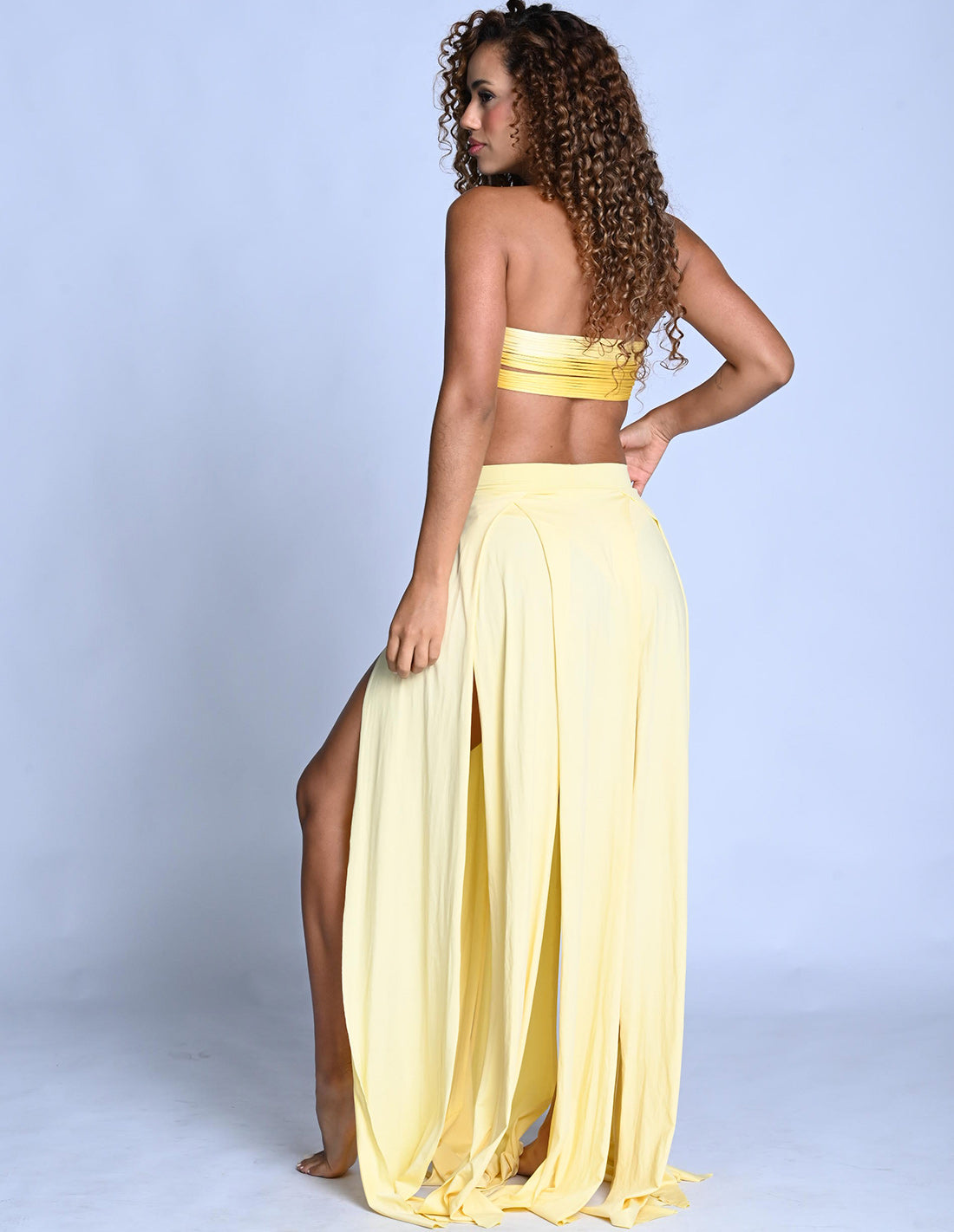 Falda Stripe Baby Yellow. Falda Teñido A Mano Color Baby Yellow