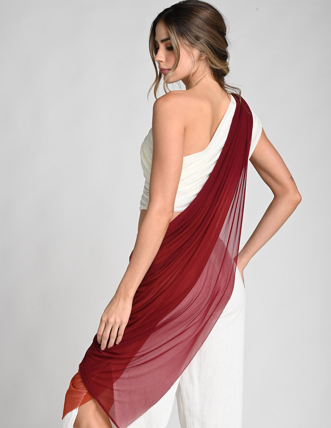 Pashmina Prana Burgundy + Ochre. Pashmina Teñido A Mano Color Burgundy + Ochre