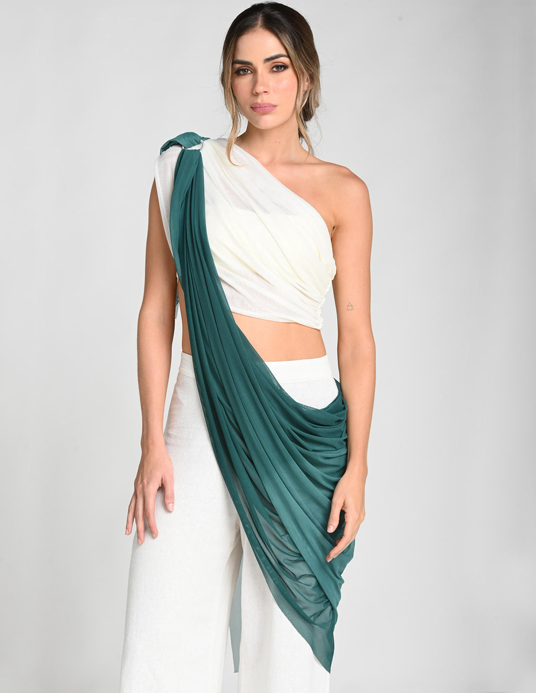 Pashmina Prana Faded Boreal Green. Pashmina Teñido A Mano Color Faded Boreal Green