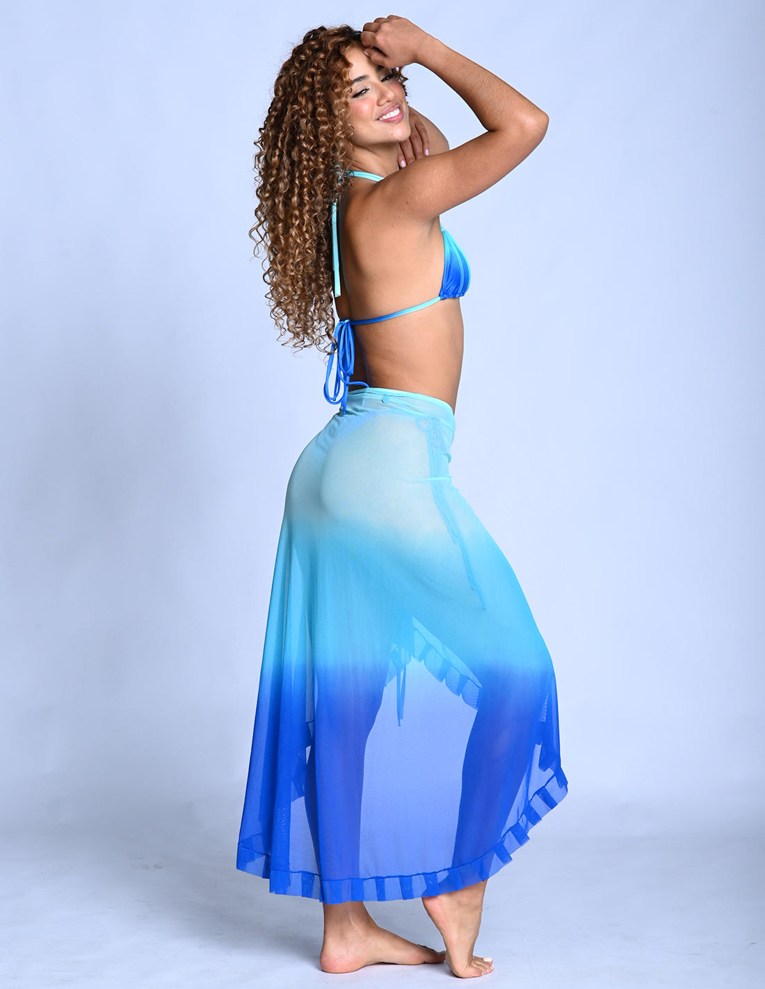 Pareo Calm Turquoise + King Blue. Pareo De Playa Teñido A Mano Color Turquoise + King Blue
