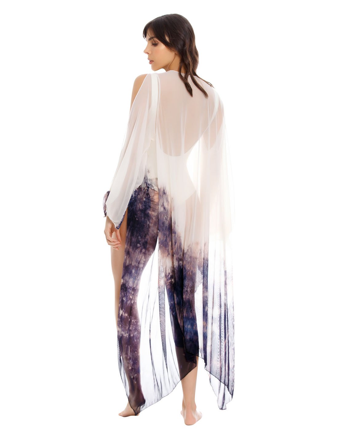 Caftan Orquídea Mariposa Marfil-Azul Profundo