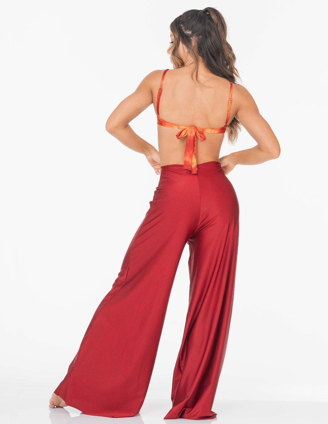 Pantalón Candelaria Vino. Pantalón Con Macramé Y Teñido A Mano Color Vino. Entreaguas