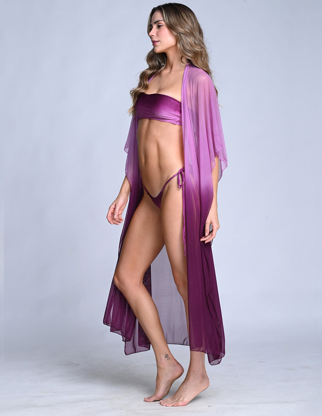 Kimono Fly Faded Violet. Salida De Baño Kimono Teñido A Mano Color Faded Violet