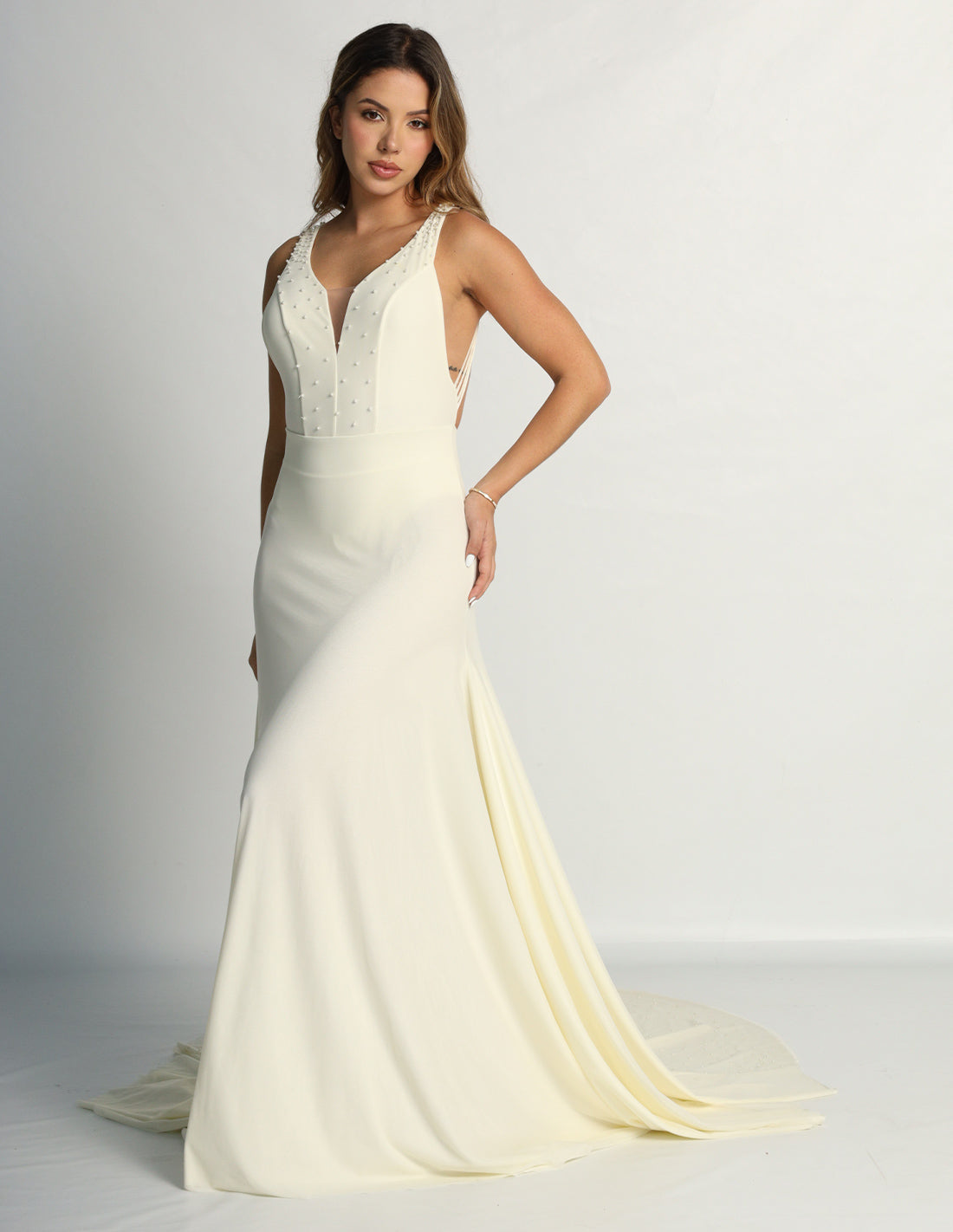 Vestido Petale Con Perlas