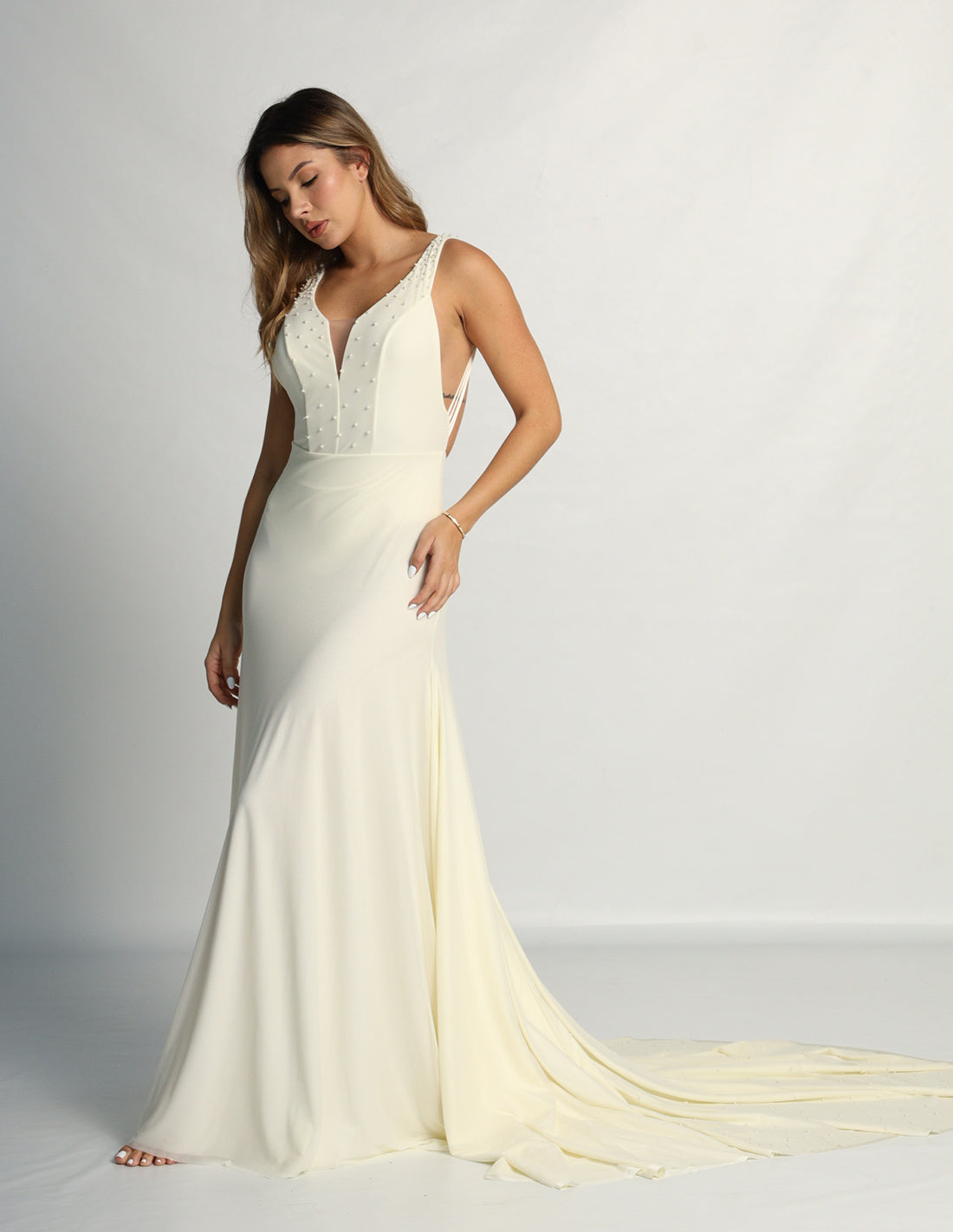 Vestido Petale Con Perlas