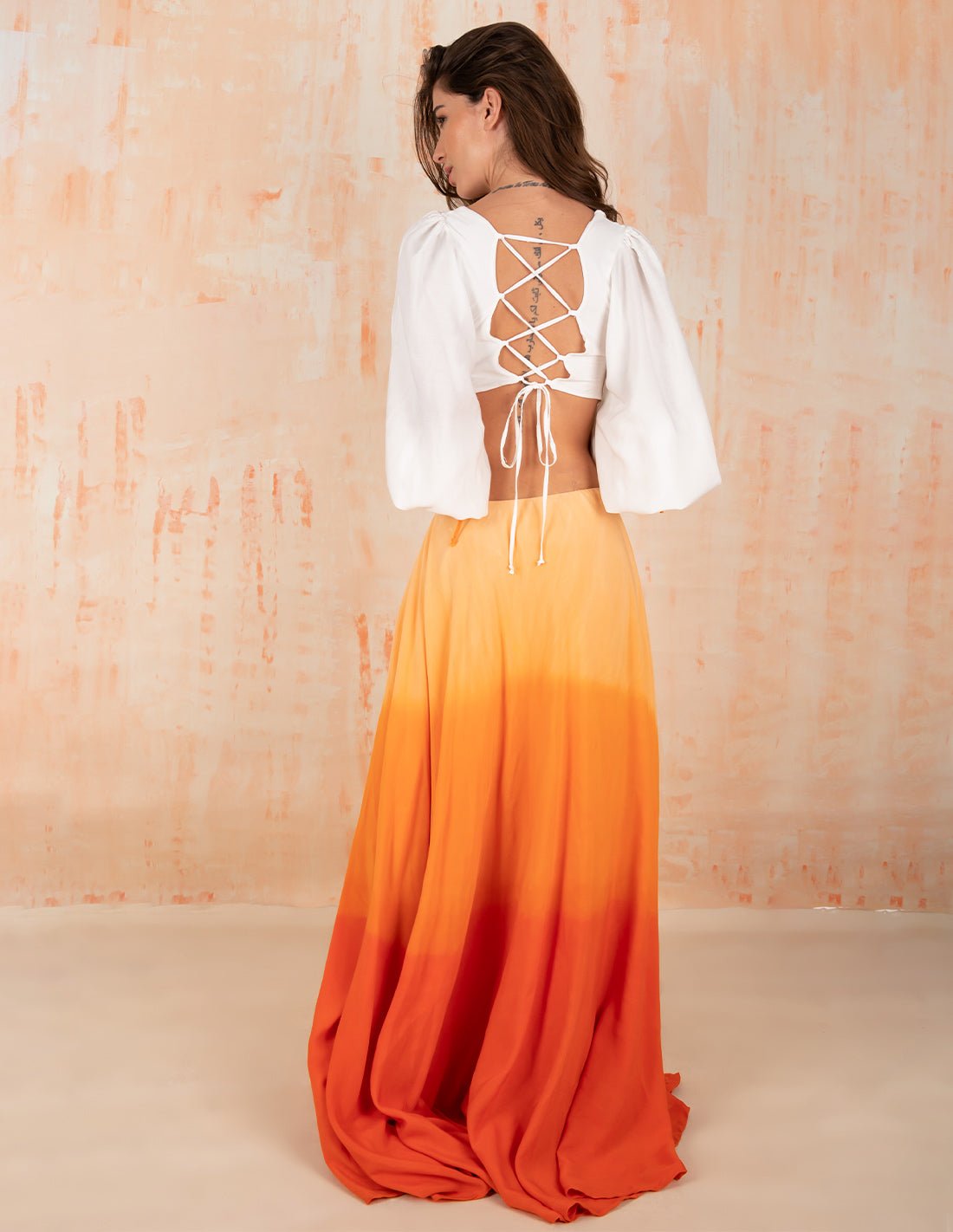 Vestido Guajira Ivory + Tangerine