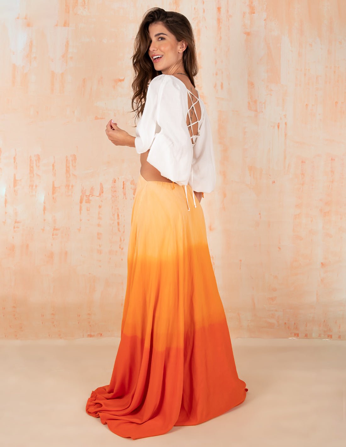 Vestido Guajira Ivory + Tangerine