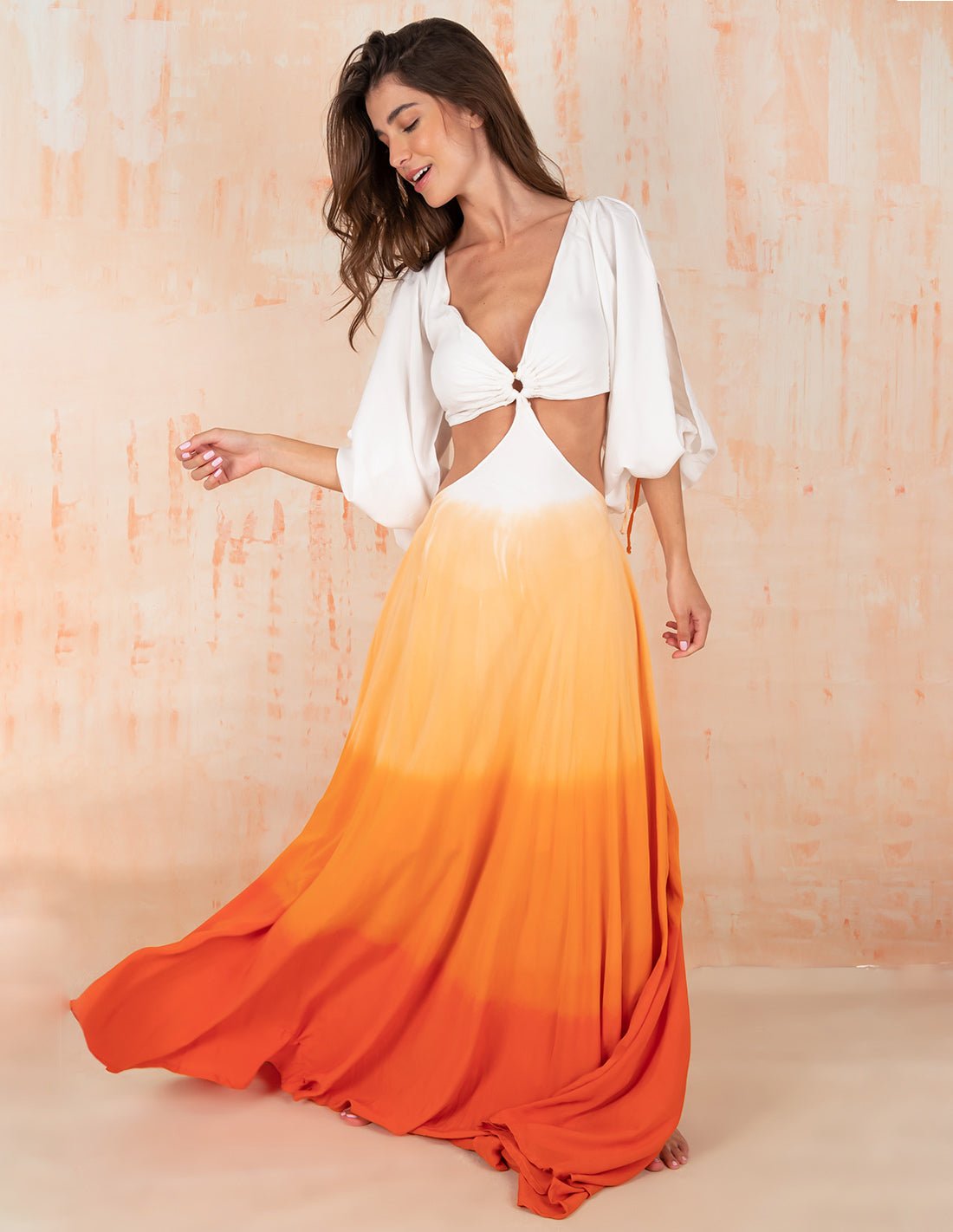 Vestido Guajira Ivory + Tangerine