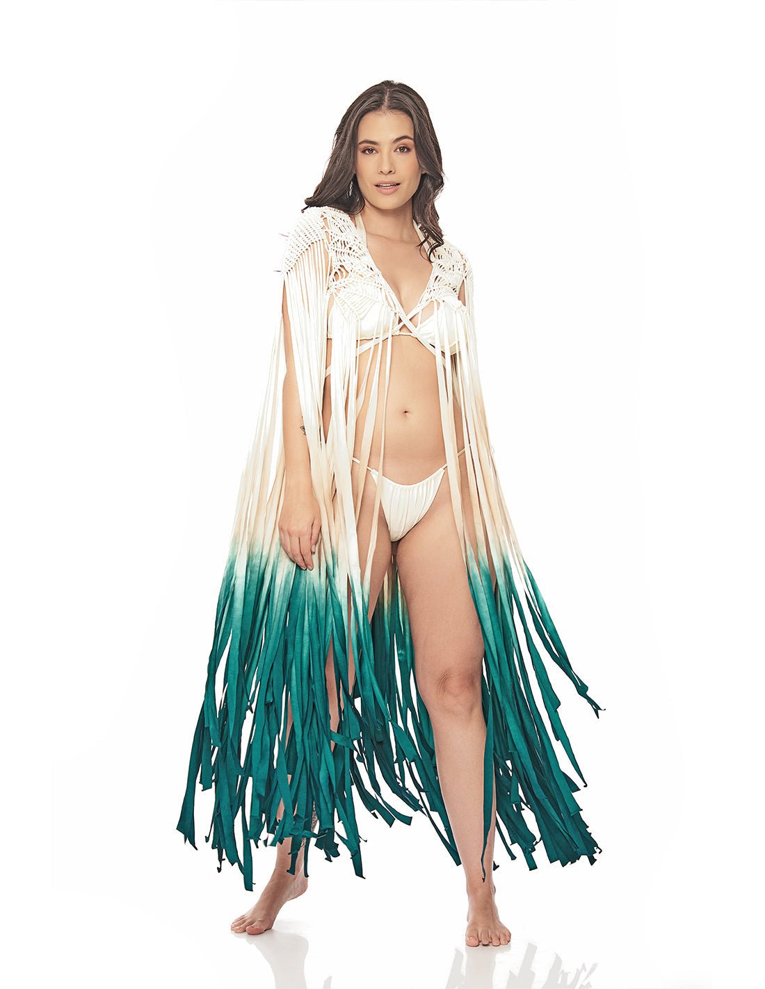 Cardigan Stem Agua Marina. Cardigan Con Macramé Y Teñido A Mano Color Agua Marina. Entreaguas