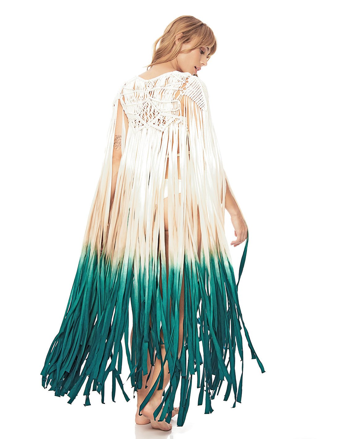 Cardigan Stem Agua Marina. Cardigan Con Macramé Y Teñido A Mano Color Agua Marina. Entreaguas