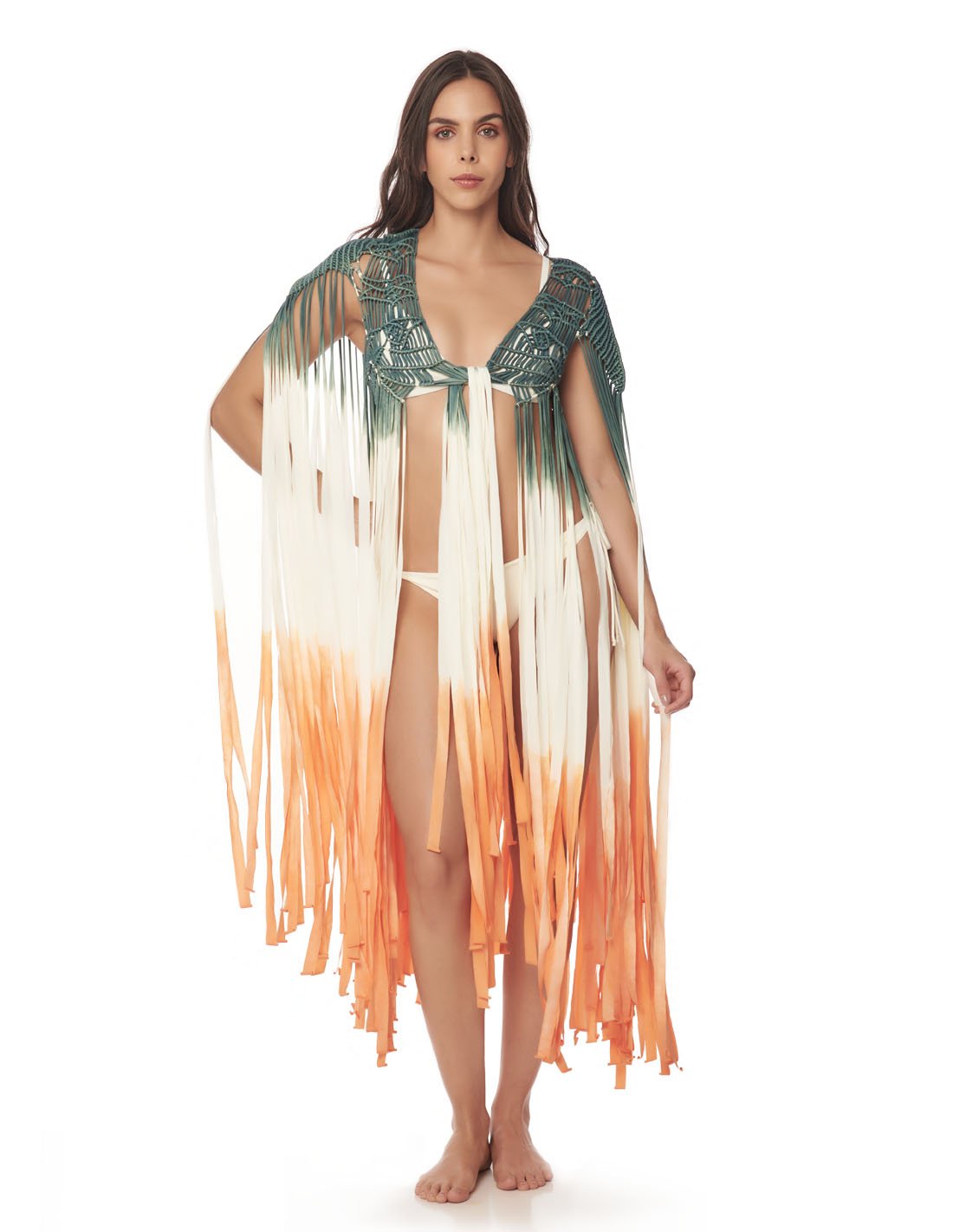 Cardigan Stem Dusk Fall Sky. Cardigan Con Macramé Y Teñido A Mano Color Dusk Fall Sky. Entreaguas