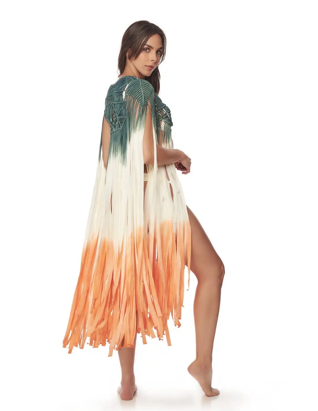 Cardigan Stem Dusk Fall Sky. Cardigan Con Macramé Y Teñido A Mano Color Dusk Fall Sky. Entreaguas