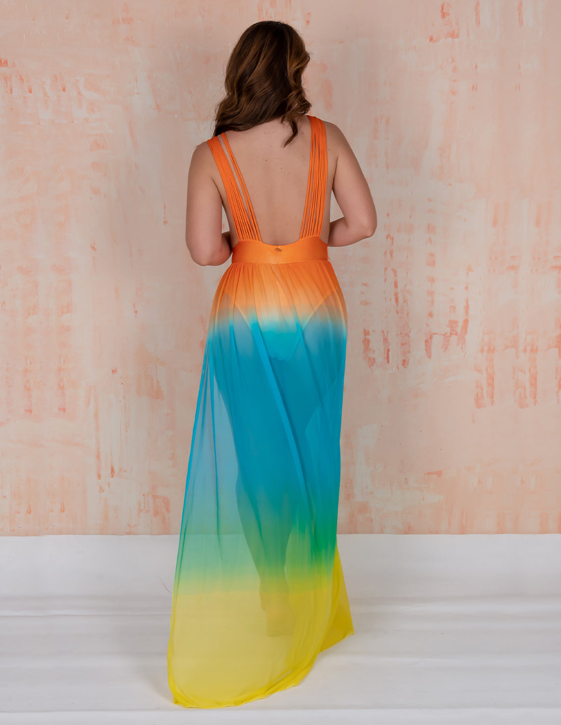 Vestido New Coralito Orange + Blue + Green + Yellow. Vestido Teñido A Mano Color Orange + Blue + Green + Yellow. Entreaguas