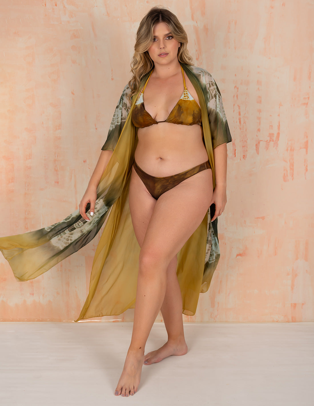 Kimono Fly Lima + Dark Green + Mint Green. Salida De Baño Kimono Teñido A Mano Color Lima + Dark Green + Mint Green. Entreaguas