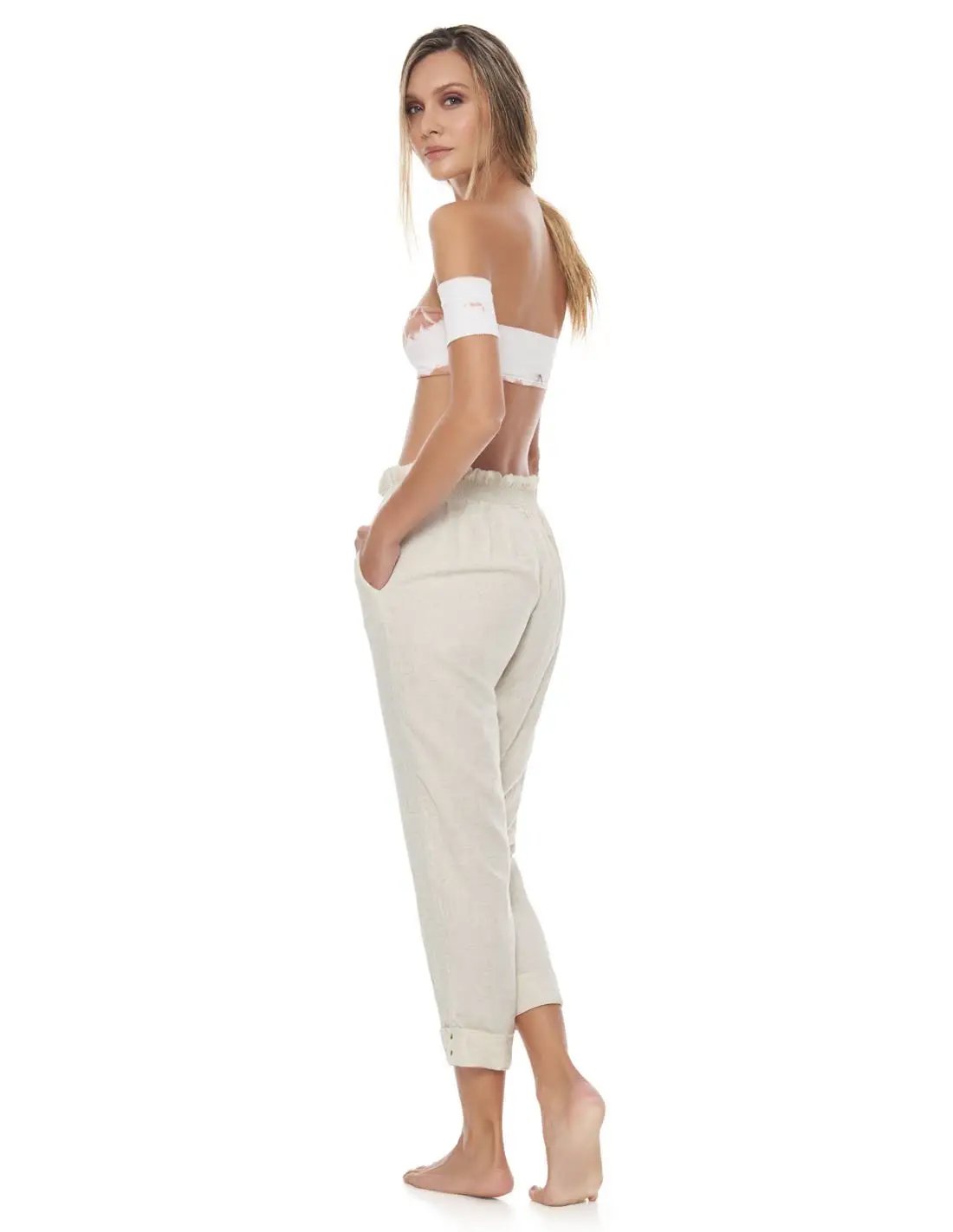 Pantalón Safari Marfil. Pantalón De Playa Color Marfil. Entreaguas