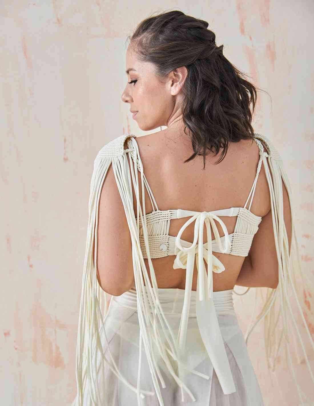 Crop Top Trasformare Marfil - Entreaguas Wearable Art