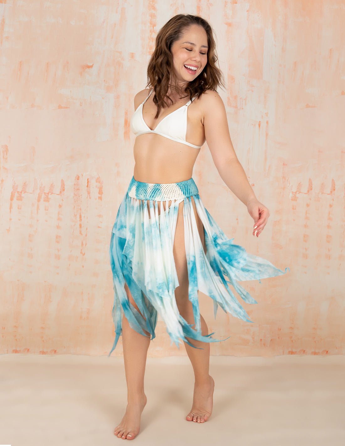 Falda Corta Rem Azul Petroleo - Entreaguas Wearable Art