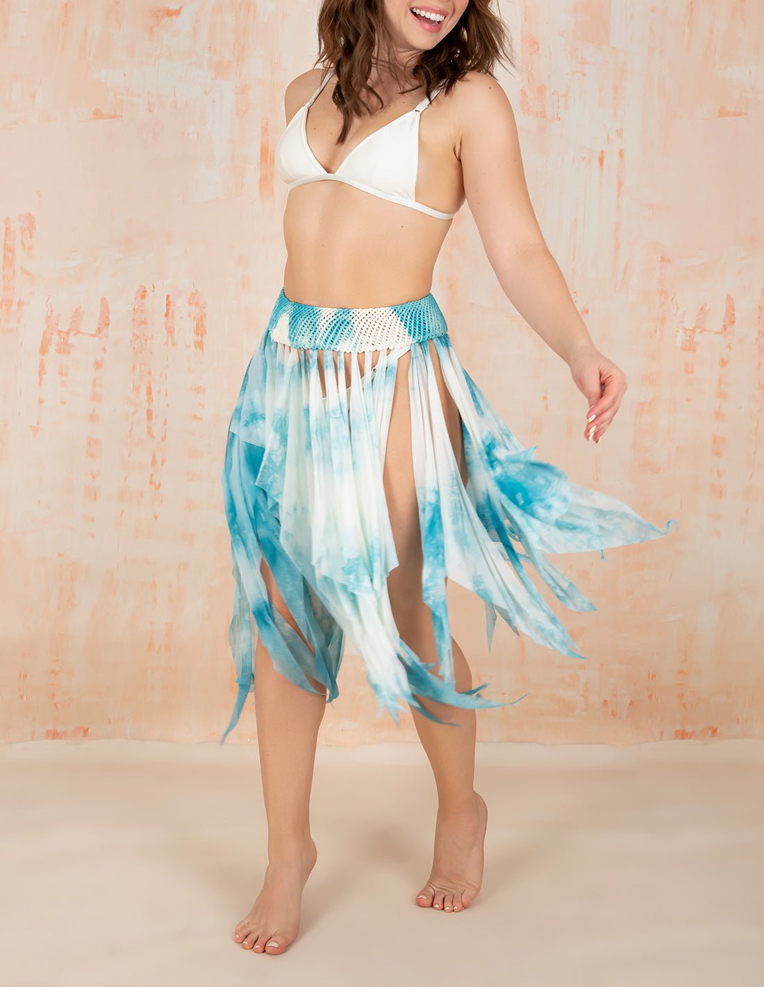 Falda Corta Rem Azul Petroleo - Entreaguas Wearable Art