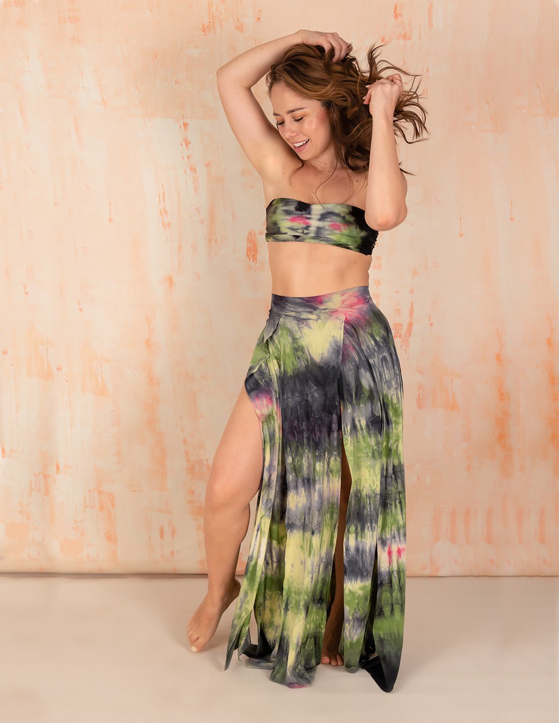 Falda Stripe Olive + Green + Fuchsia + Black - Entreaguas Wearable Art