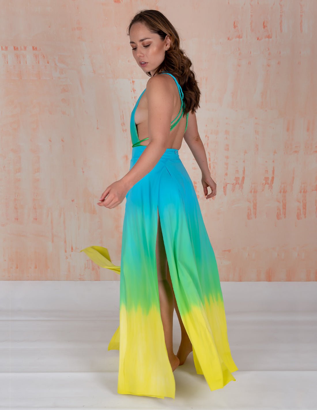 Falda Stripe Sky Blue + Green + Yellow - Entreaguas Wearable Art