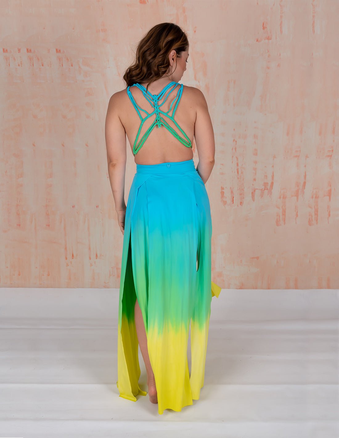 Falda Stripe Sky Blue + Green + Yellow - Entreaguas Wearable Art