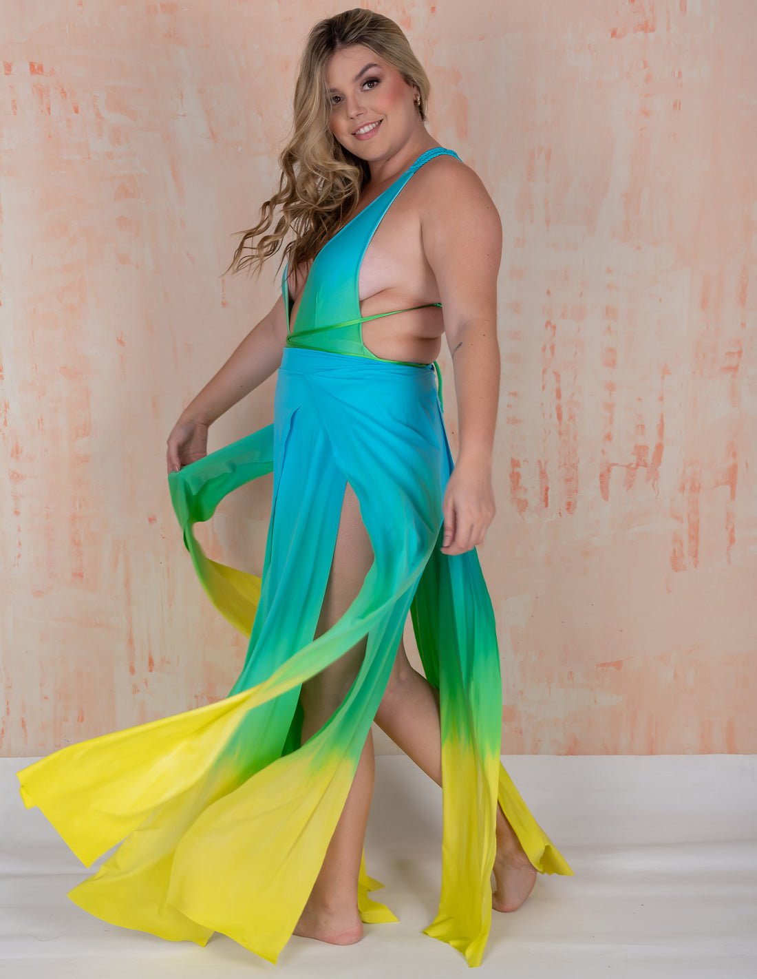 Falda Stripe Sky Blue + Green + Yellow - Entreaguas Wearable Art