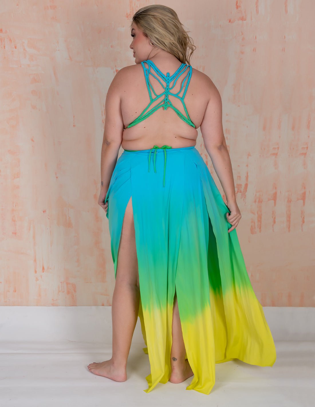 Falda Stripe Sky Blue + Green + Yellow - Entreaguas Wearable Art