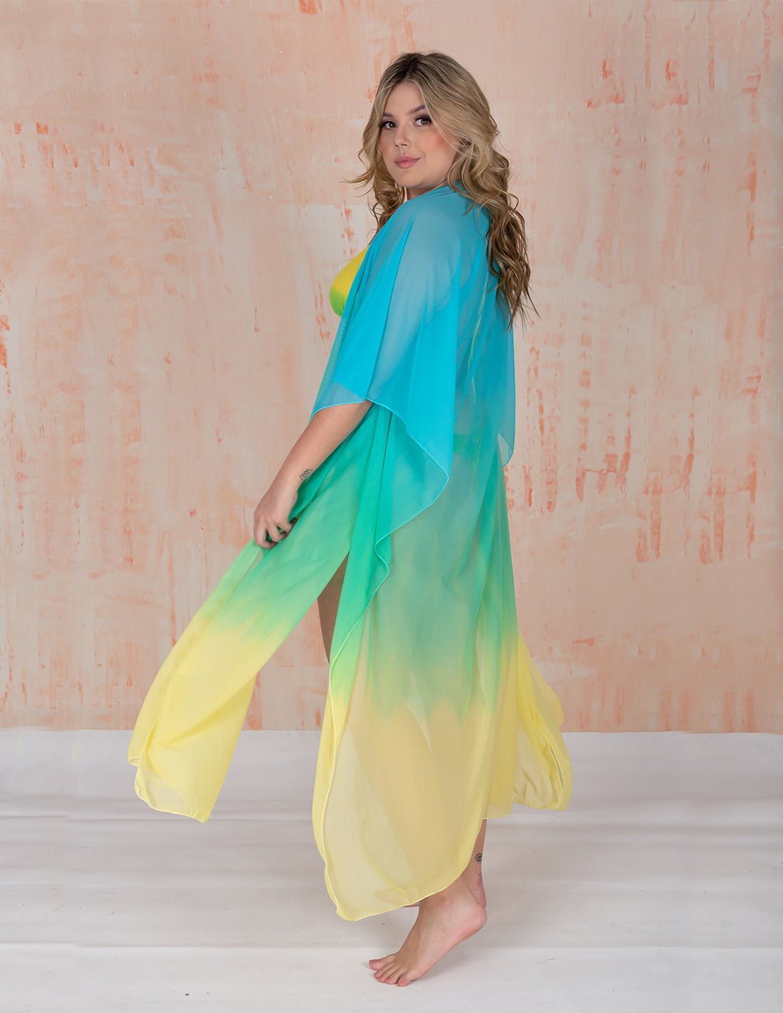 Kimono Fly Sky Blue + Green + Yellow - Entreaguas Wearable Art