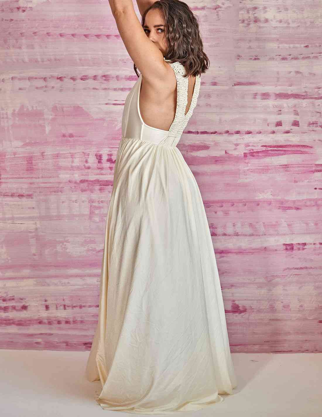 Vestido Big Bang Marfil. Vestido Con Macramé Color Marfil. Entreaguas