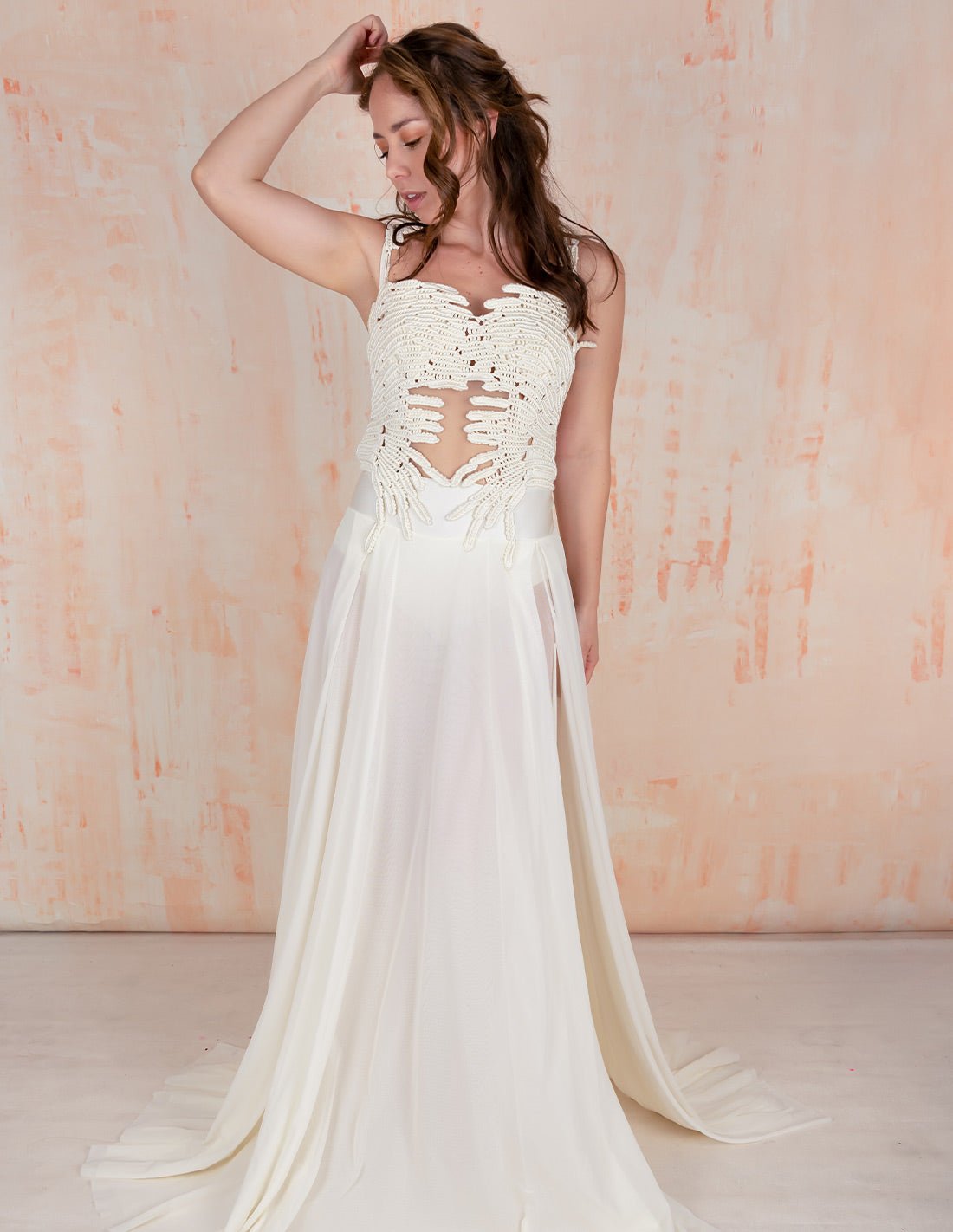 Vestido Divine Marfil. Vestido Con Macramé Color Marfil. Entreaguas