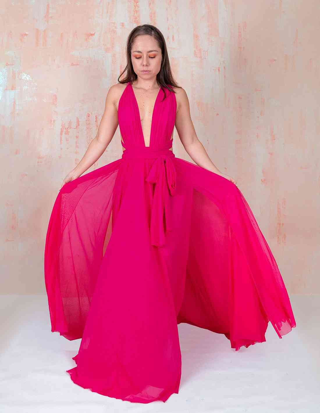 Vestido Hydra Vino Tinto. Vestido Teñido A Mano Color Vino Tinto. Entreaguas