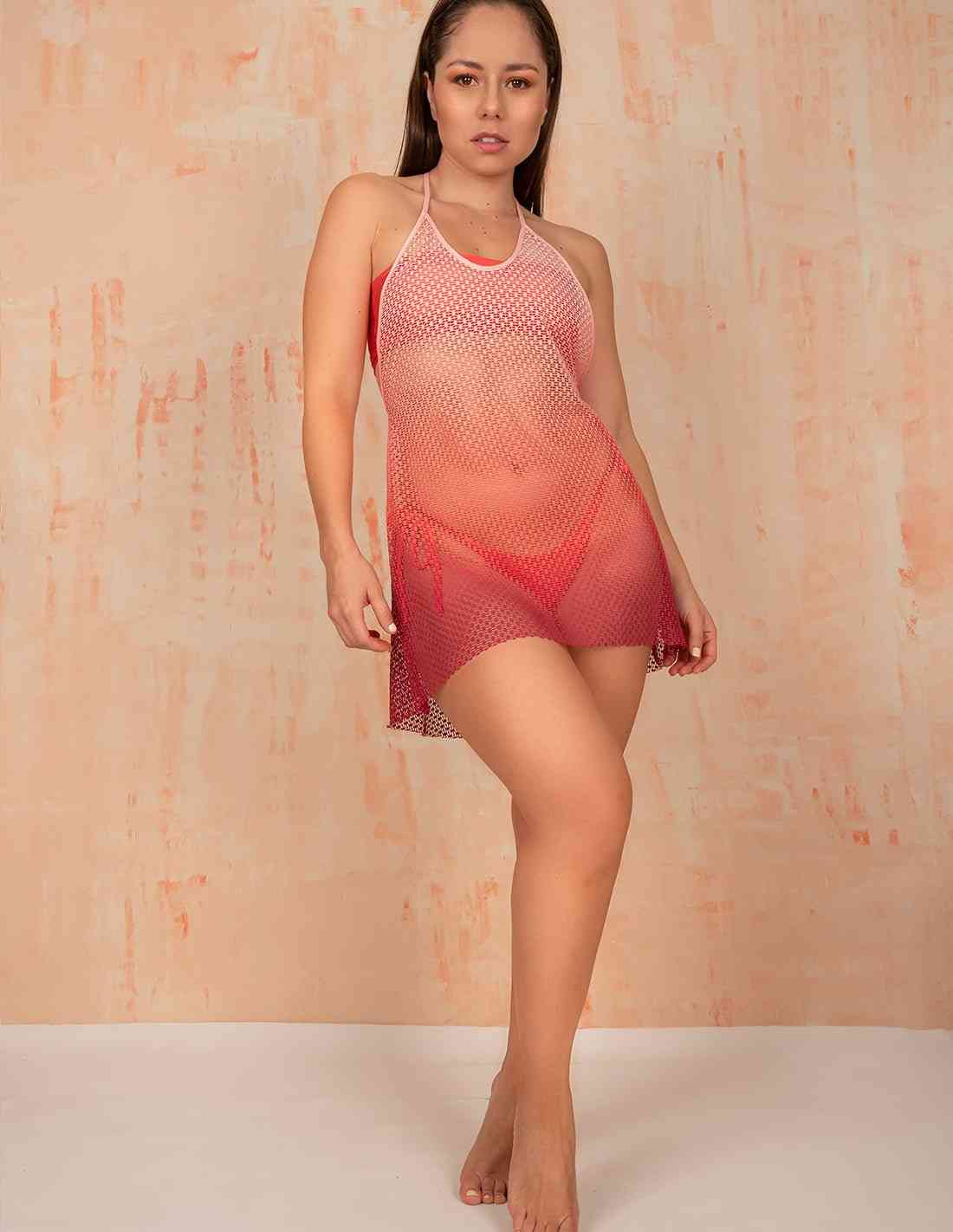 Vestido Magma Salmon Flower + Burgundy - Entreaguas Wearable Art