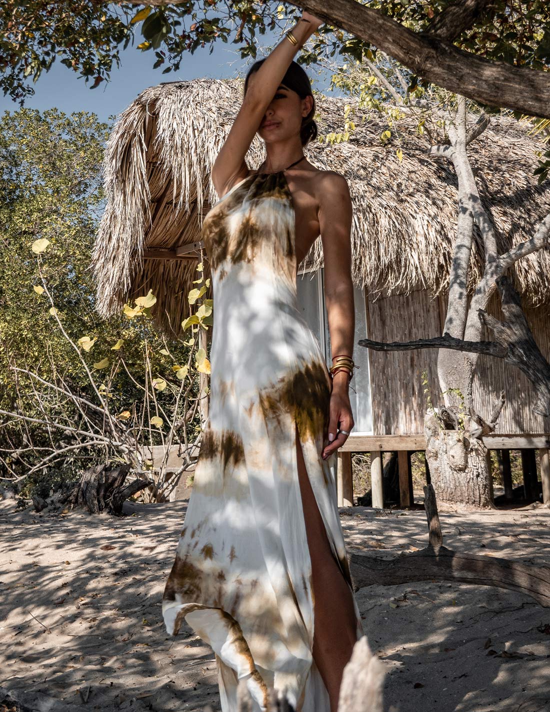 Vestido Rancheria Spotted Army Green - Entreaguas Wearable Art